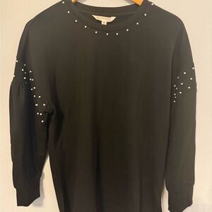 Nanette Lepore Black Pearl-Stud Crewneck Sweatshirt, M